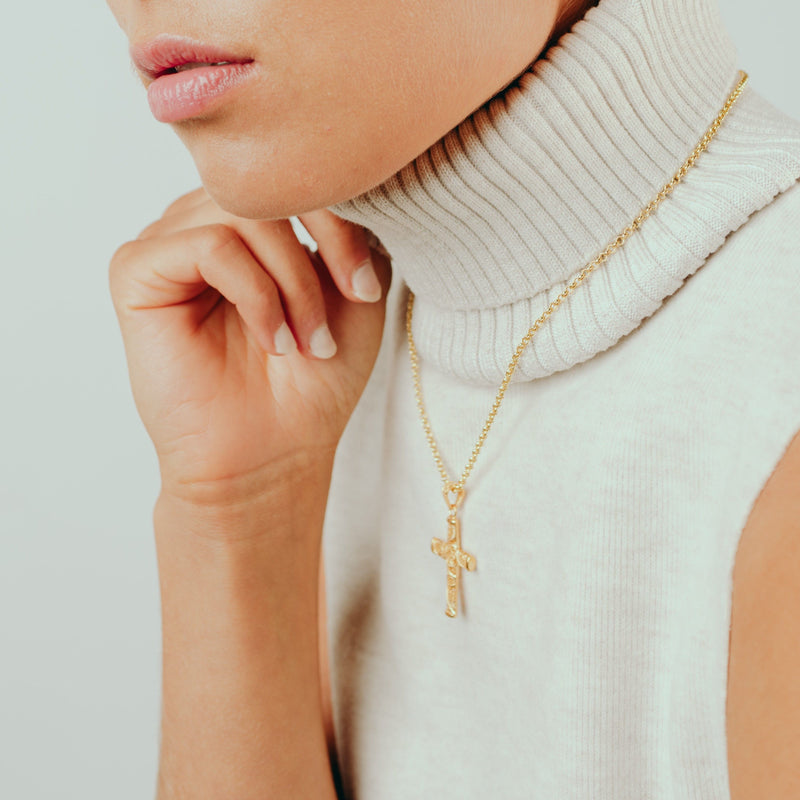 Necklace Cross Filigree in Gold Plated Silver