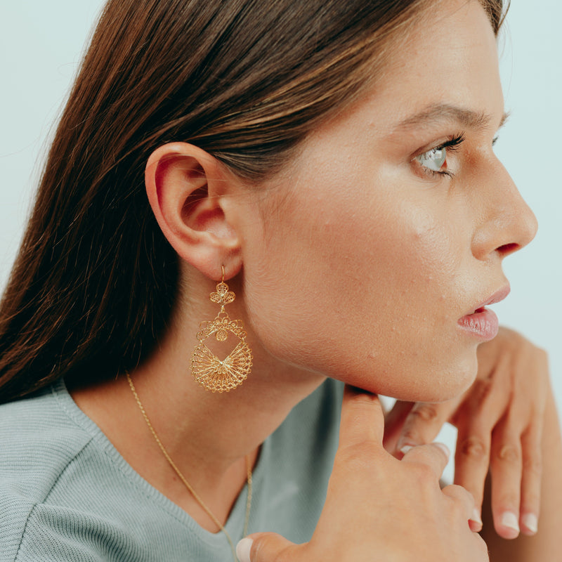 Earrings Arrecadas Filigree in Gold Plated Silver