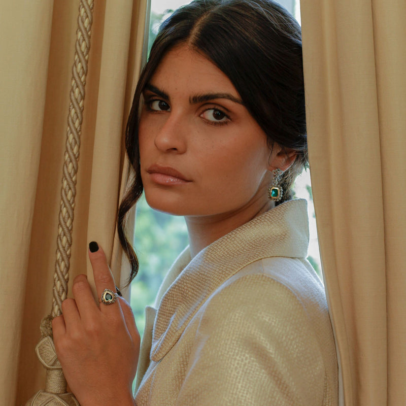 Earrings Green Tie in Silver and Gold