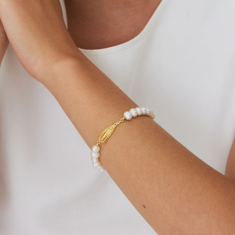 Bracelet Our Lady of Fátima in Gold Plated Silver with Pearls