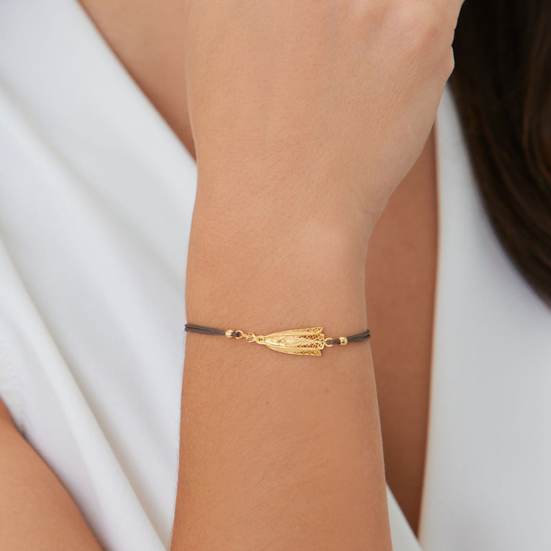 Bracelet Our Lady of Fátima in Gold Plated Silver with Cord