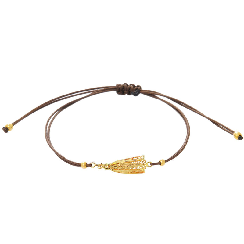 Bracelet Our Lady of Fátima in Gold Plated Silver with Cord