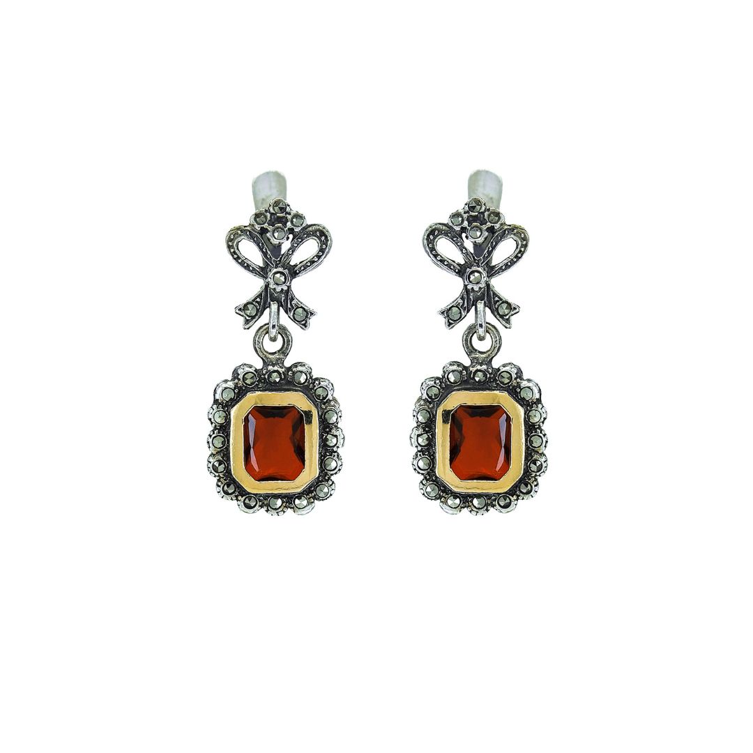 Earrings Red Tie in Silver and Gold