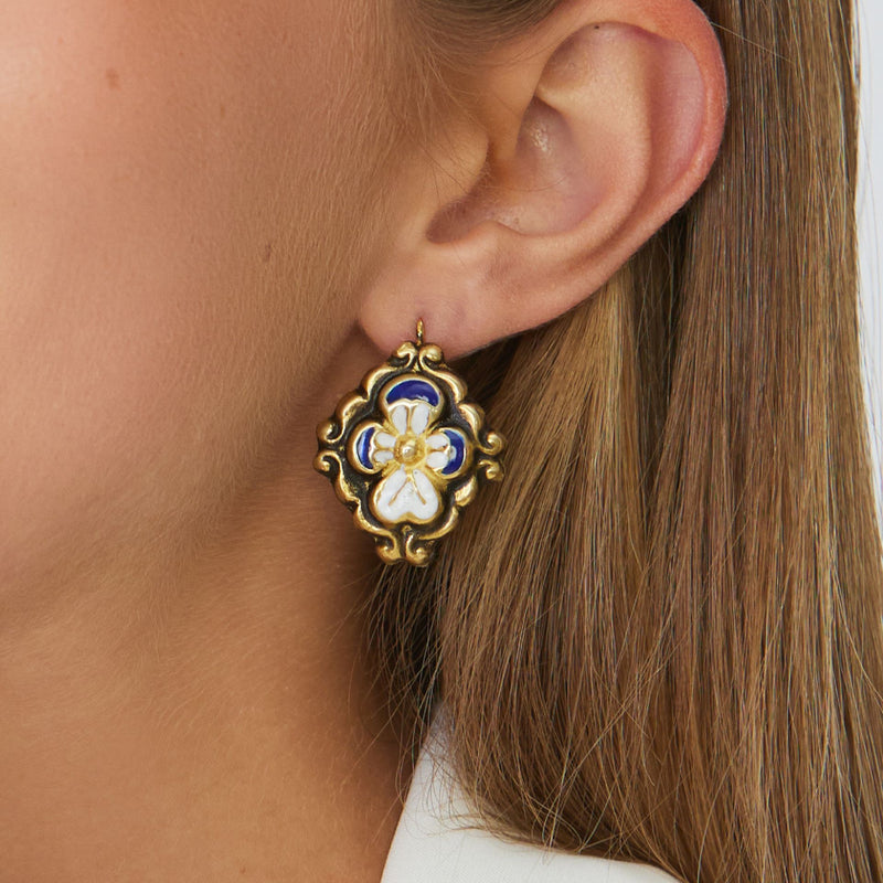Earrings Baroque Blue Enamel in Gold Plated Silver
