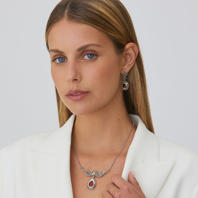 Earrings Red Tie in Silver and Gold