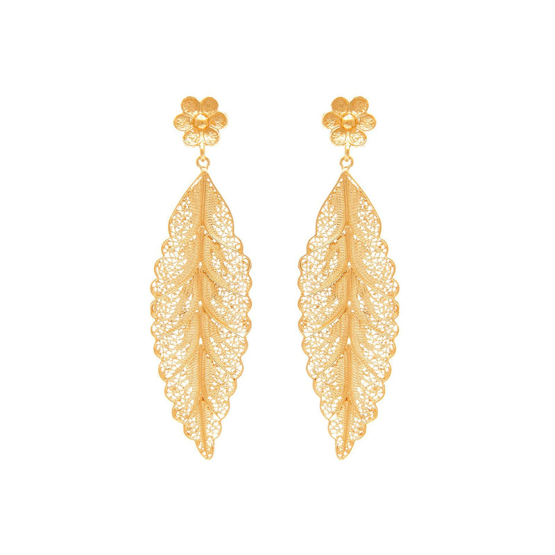 Earrings Leaf in Gold Plated Silver