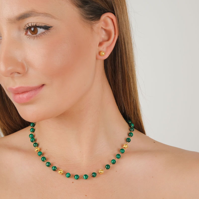 Necklace Viana's Contas in 19,2Kt Gold with Malachite
