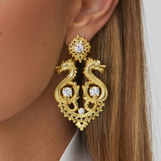 Earrings Queen Dragon XL in Gold Plated Silver