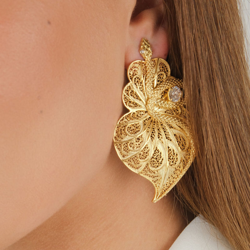Earrings Heart Snake Zirconia in Gold Plated Silver