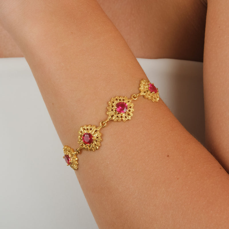 Bracelet Queen Red in Gold Plated Silver