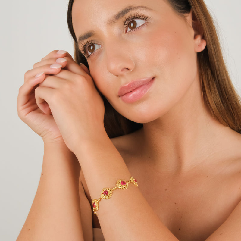 Bracelet Queen Red in Gold Plated Silver
