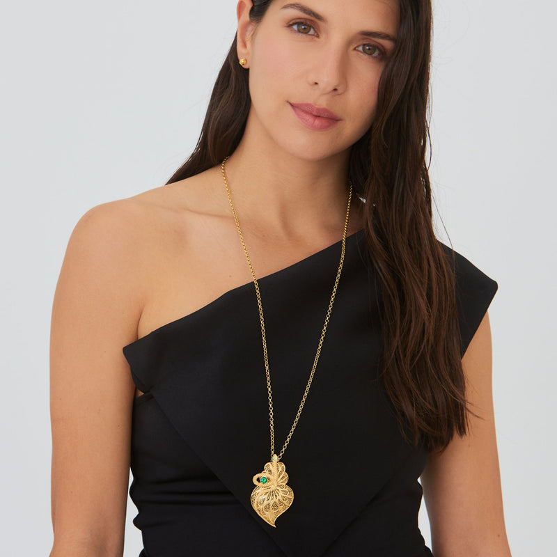 Necklace Heart Snake Green in Gold Plated Silver