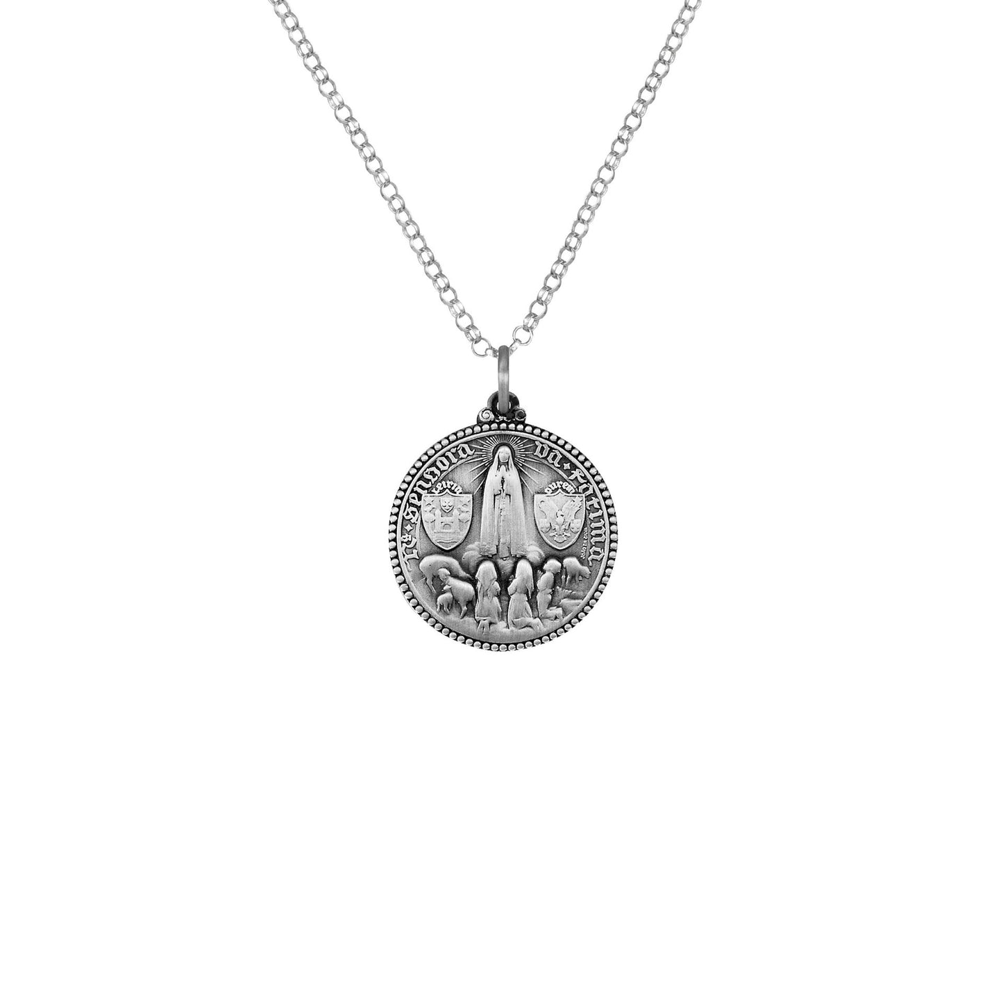 Necklace Our Lady of Fatima Crowned and Apparition in Silver - Medal João da Silva