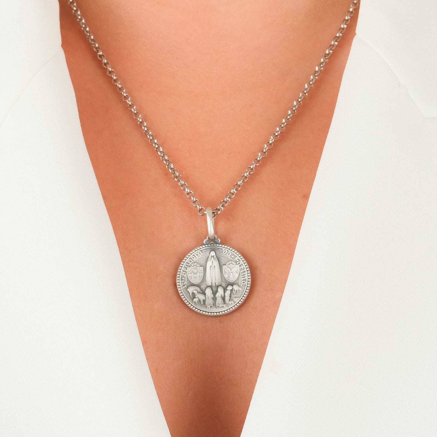 Necklace Our Lady of Fatima Crowned and Apparition in Silver - Medal João da Silva