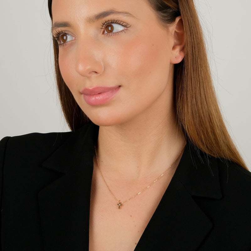 Necklace Cross with Diamond in 19,2Kt Gold