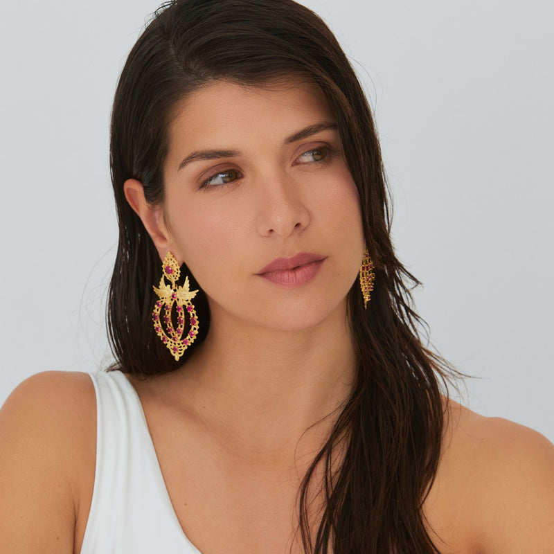 Earrings Queen Dove Red in Gold Plated Silver
