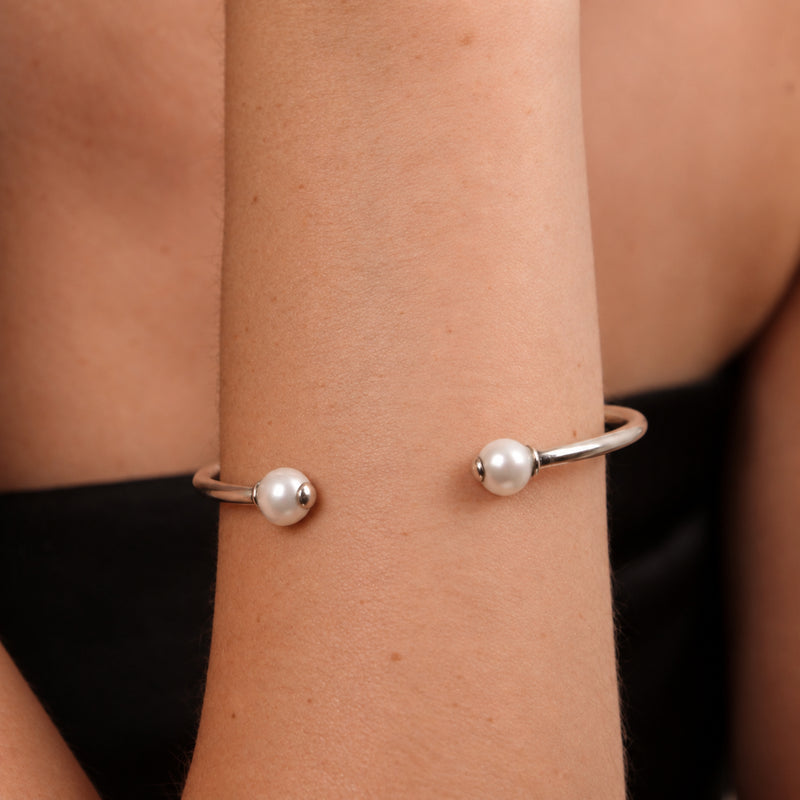 Bracelet Bangle in Silver with Pearls