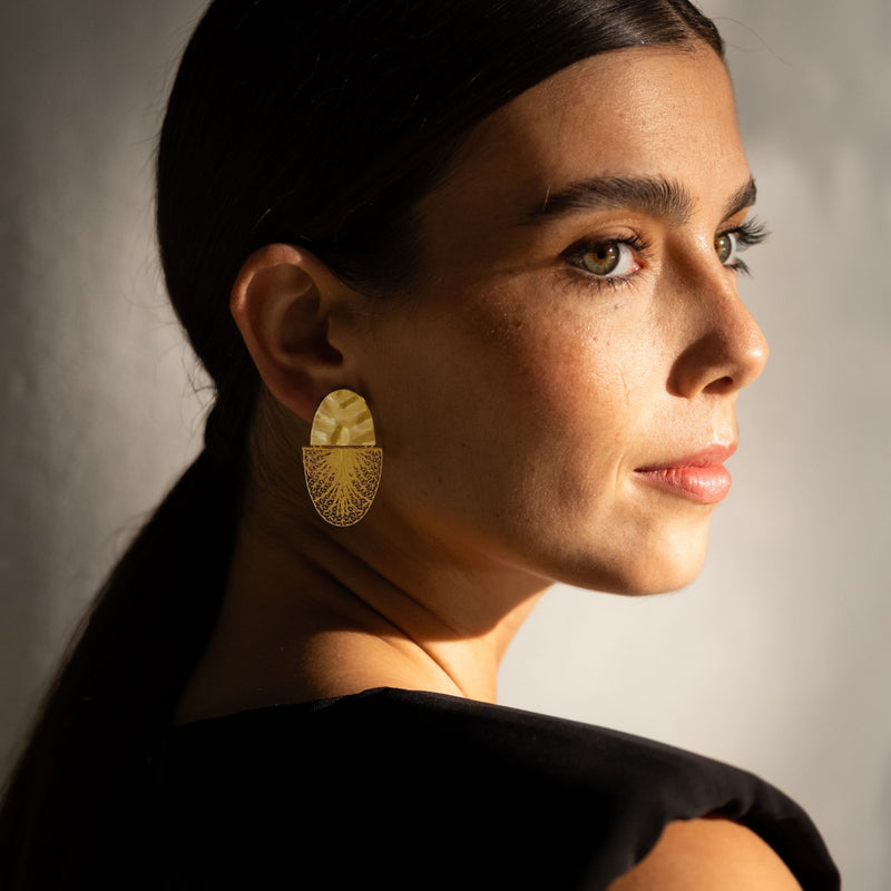 Earrings Oval Articulated XL in Gold Plated Silver