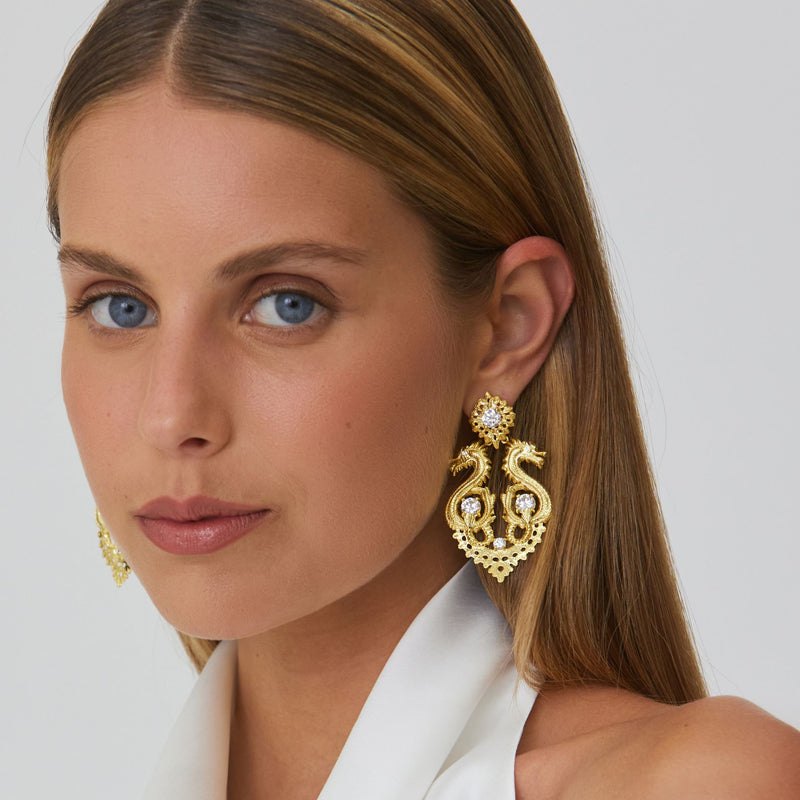Earrings Queen Dragon XL in Gold Plated Silver