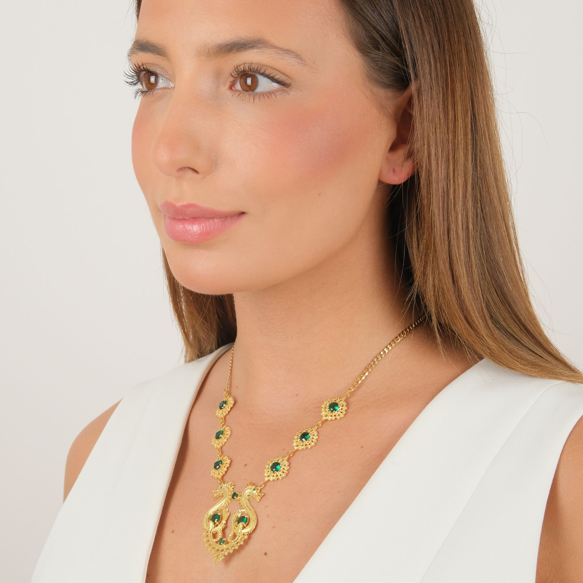 Necklace Queen Dragon Green in Gold Plated Silver