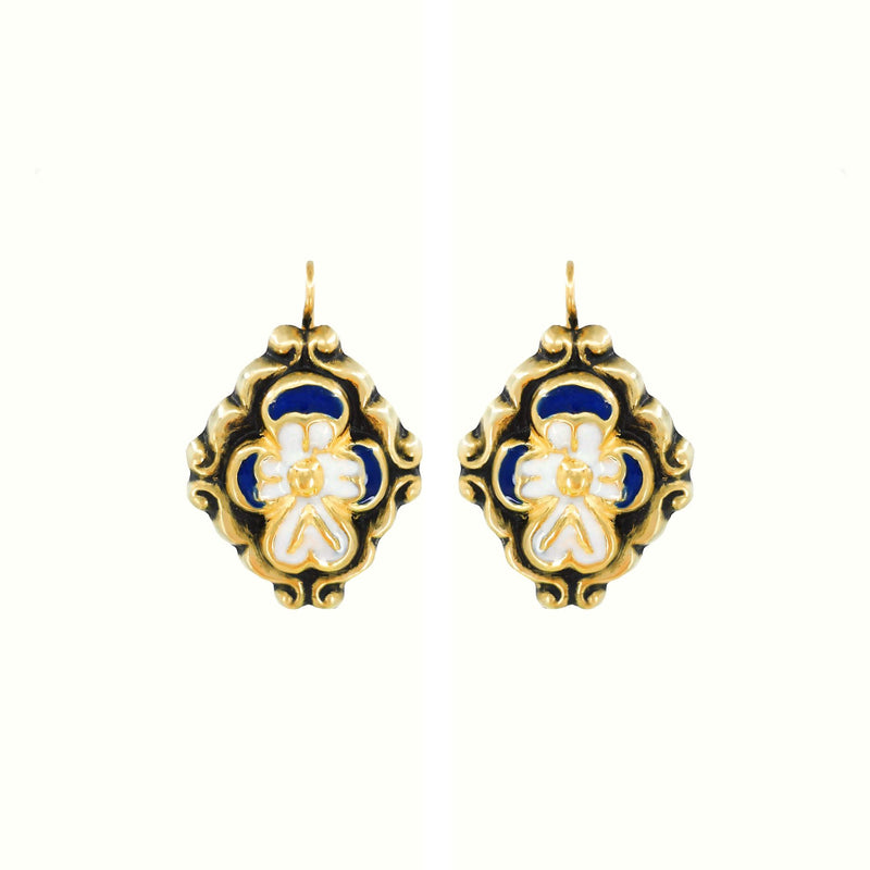 Earrings Baroque Blue Enamel in Gold Plated Silver