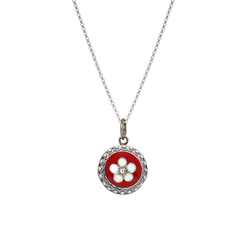 Necklace Red Caramujo in Silver