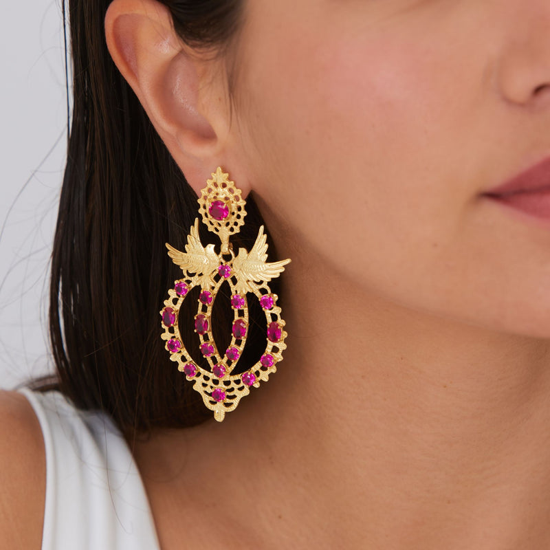 Earrings Queen Dove Red in Gold Plated Silver