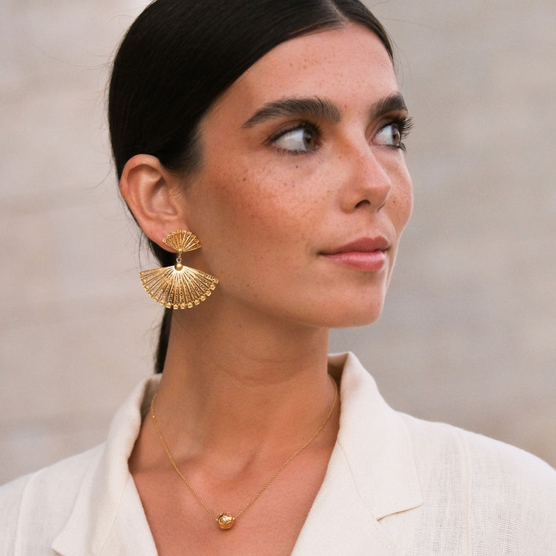 Earrings Fan in Gold Plated Silver
