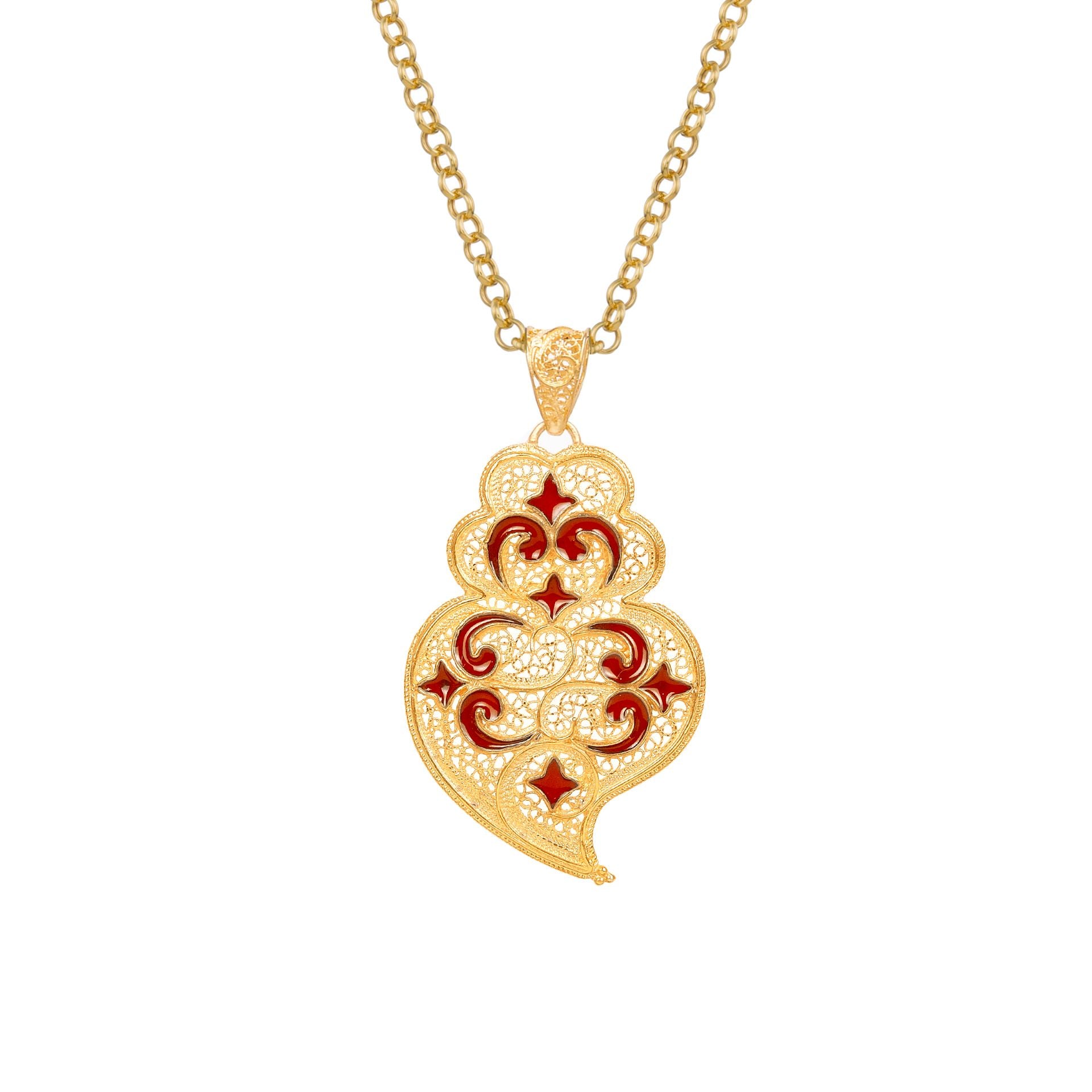 Necklace Heart of Viana Red Azulejo in Gold Plated Silver