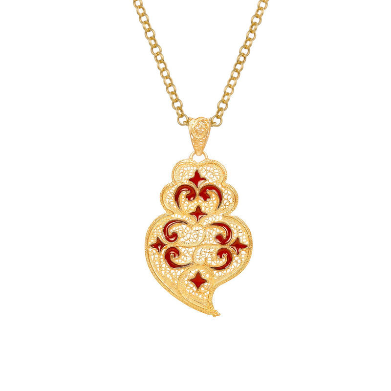Necklace Heart of Viana Red Azulejo in Gold Plated Silver