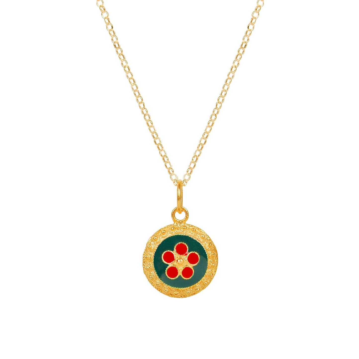 Necklace Green and Red Caramujo in Gold Plated Silver