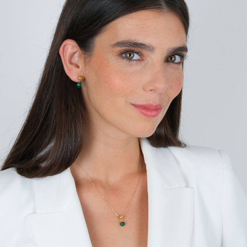 Earrings Viana's Conta in 19,2Kt Gold with Malachite