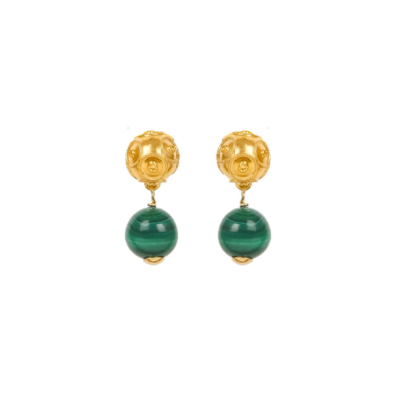 Earrings Viana's Conta in 19,2Kt Gold with Malachite