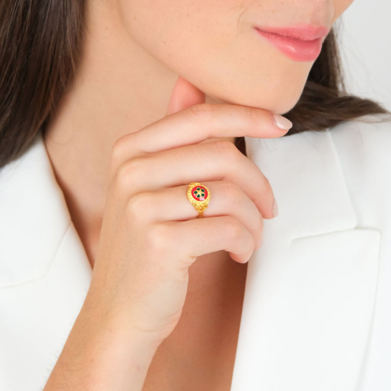 Ring Red and Green Caramujo in Gold Plated Silver