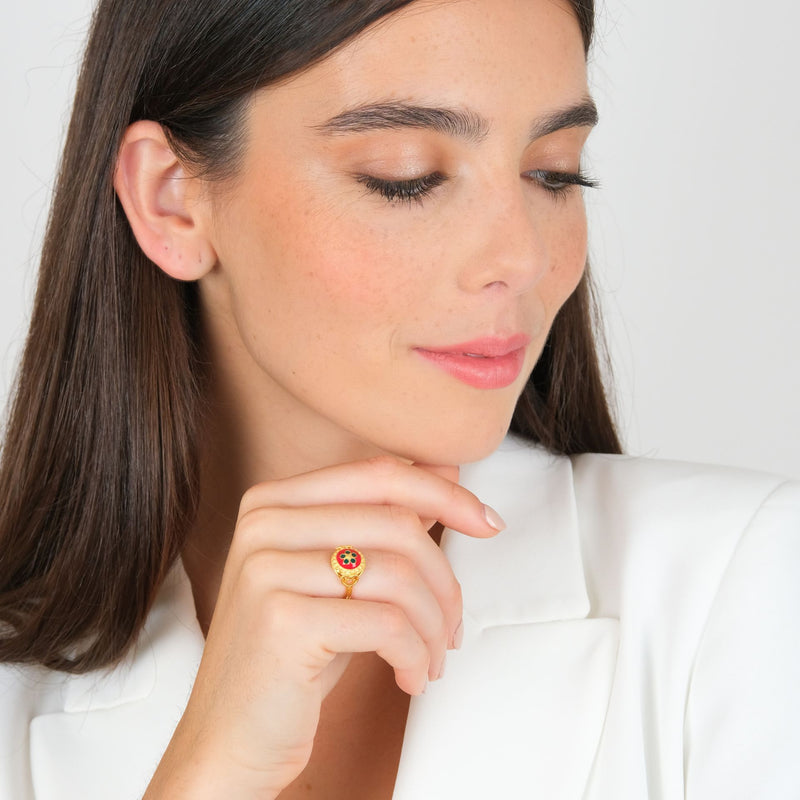 Ring Red and Green Caramujo in Gold Plated Silver