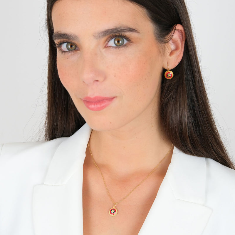 Necklace Red and Green Caramujo in Gold Plated Silver