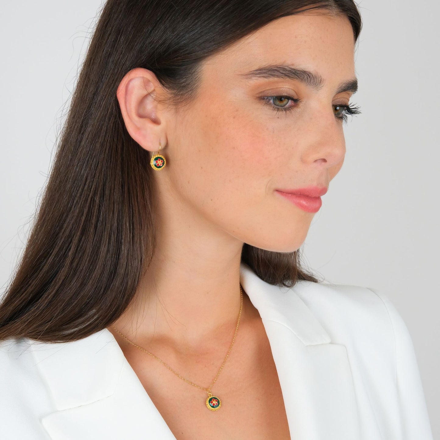 Necklace Green and Red Caramujo in Gold Plated Silver