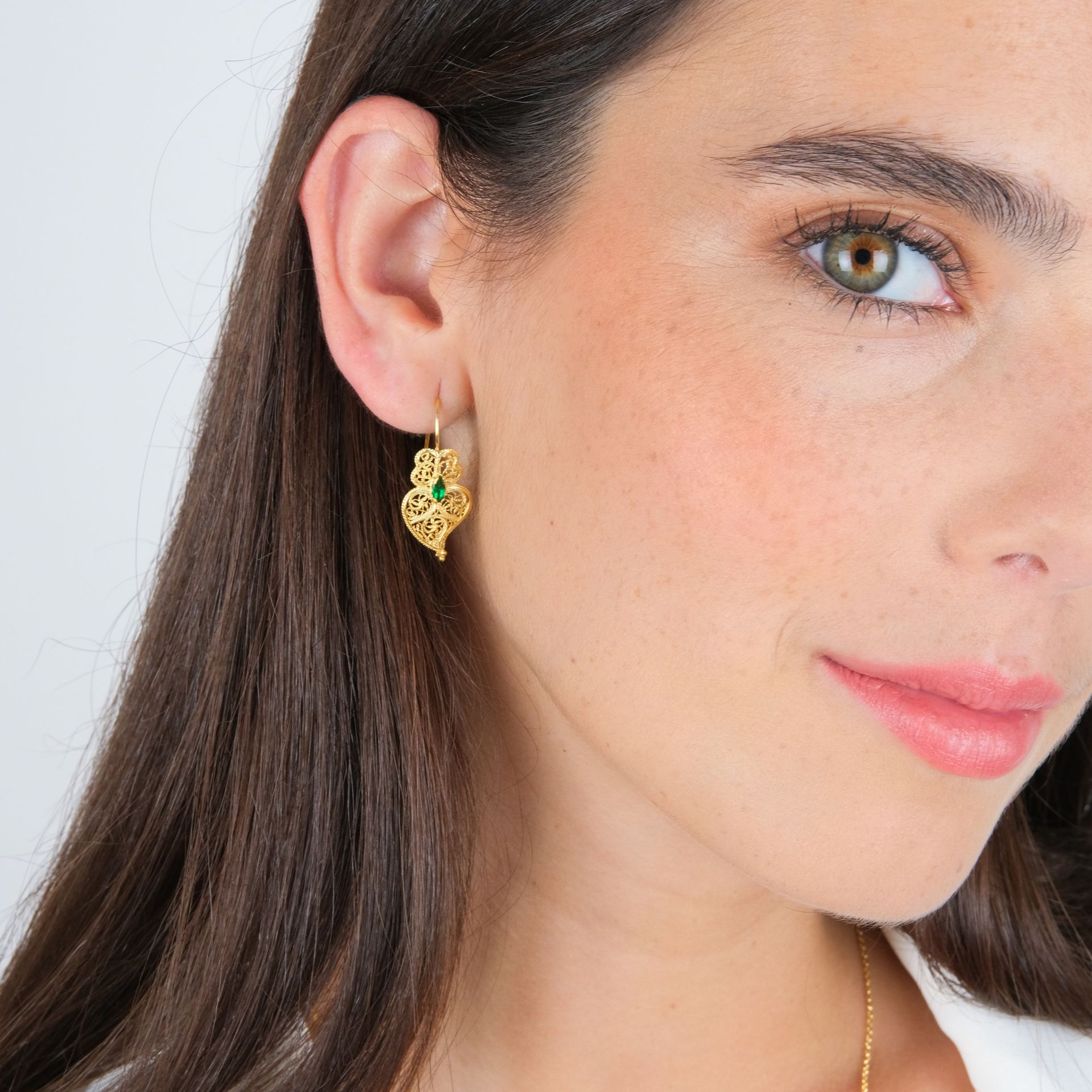 Earrings Heart of Viana Green in Gold Plated Silver