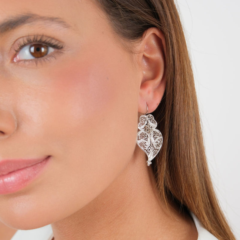Earrings Heart of Viana 4,0cm in Silver