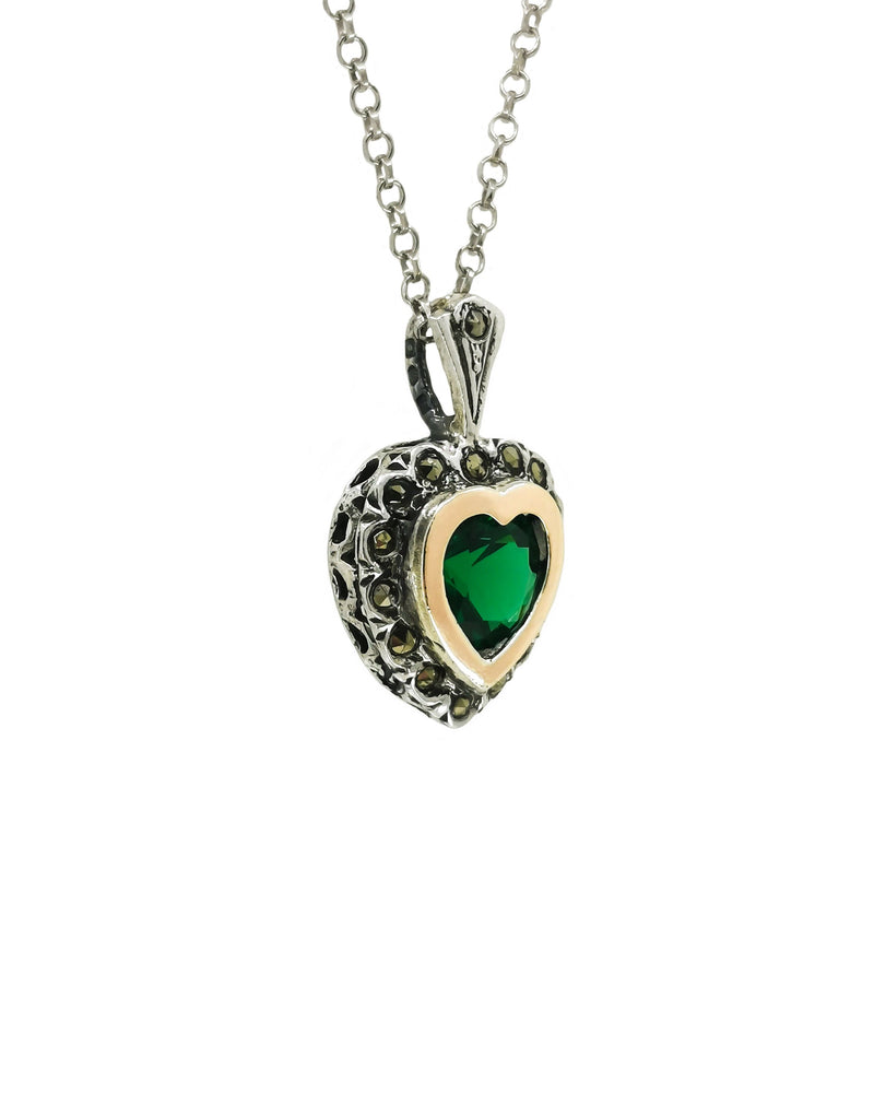 Necklace Vintage Green in Silver and Gold