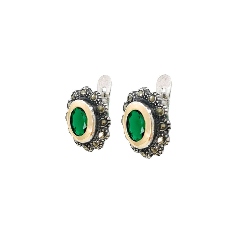Earrings Green Marcasites in Silver and Gold