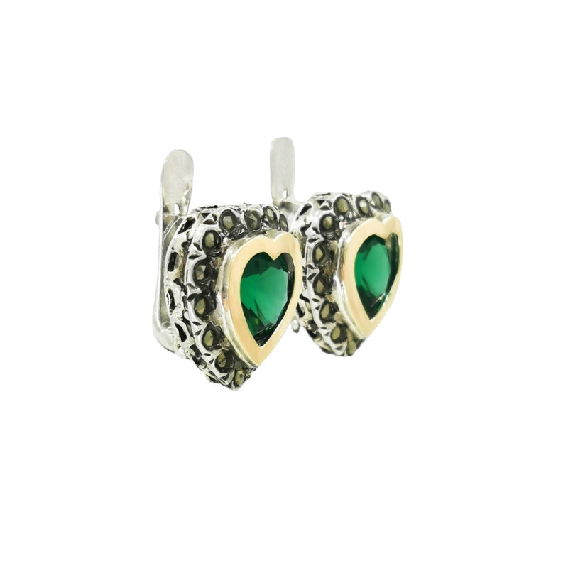 Earrings Vintage Green in Silver and Gold