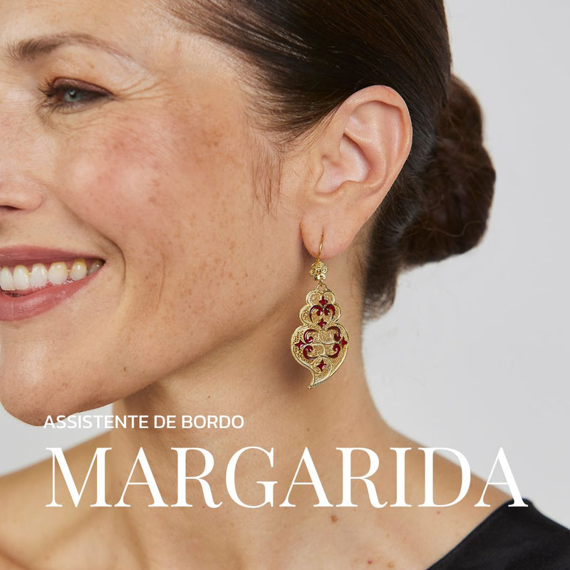 Earrings Heart of Viana Red Azulejo in Gold Plated Silver