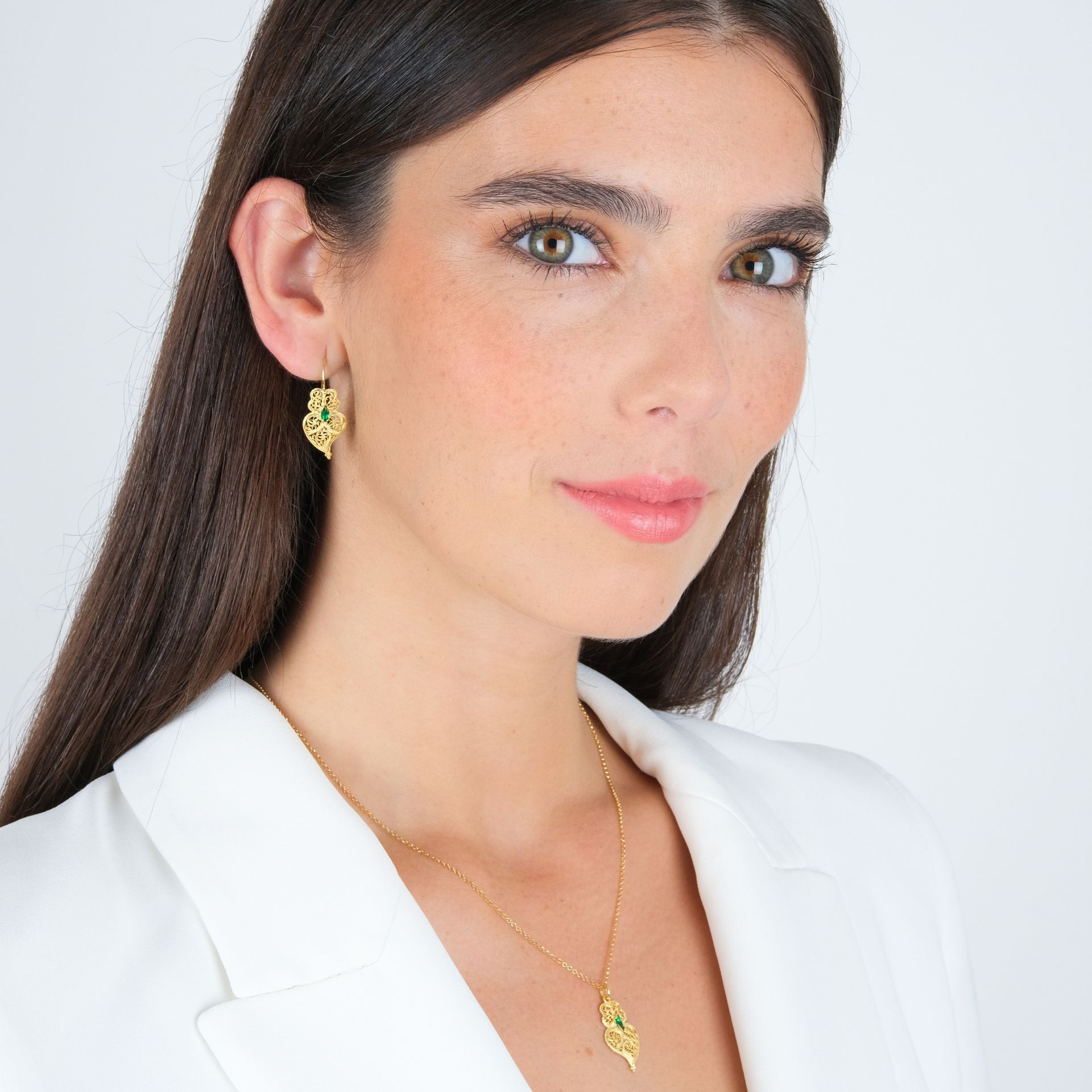 Earrings Heart of Viana Green in Gold Plated Silver