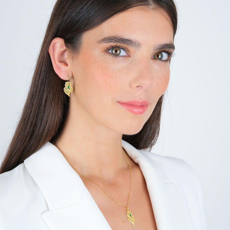 Earrings Heart of Viana Green in Gold Plated Silver