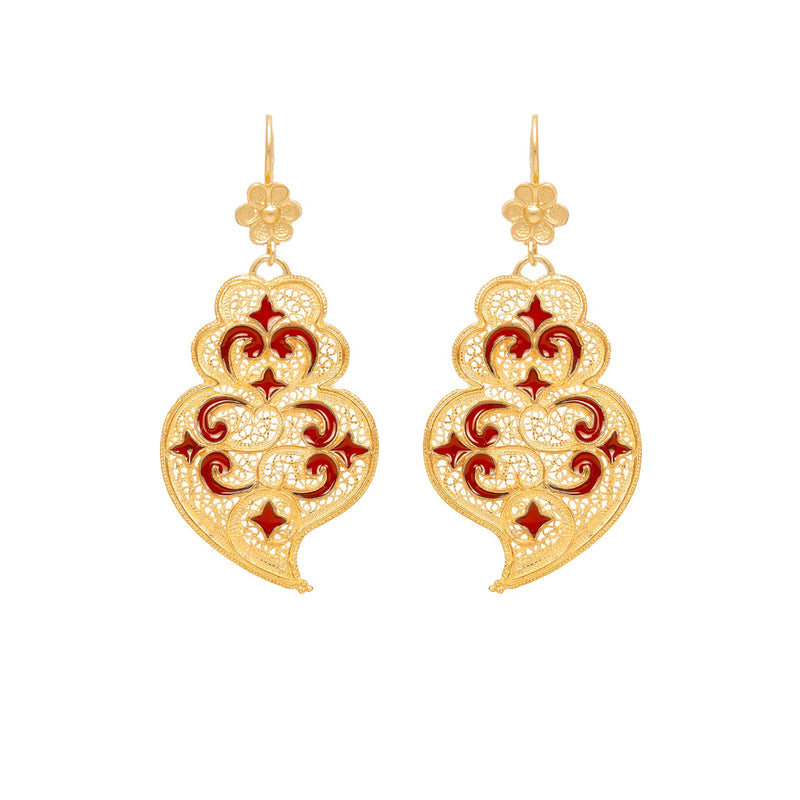 Earrings Heart of Viana Red Azulejo in Gold Plated Silver
