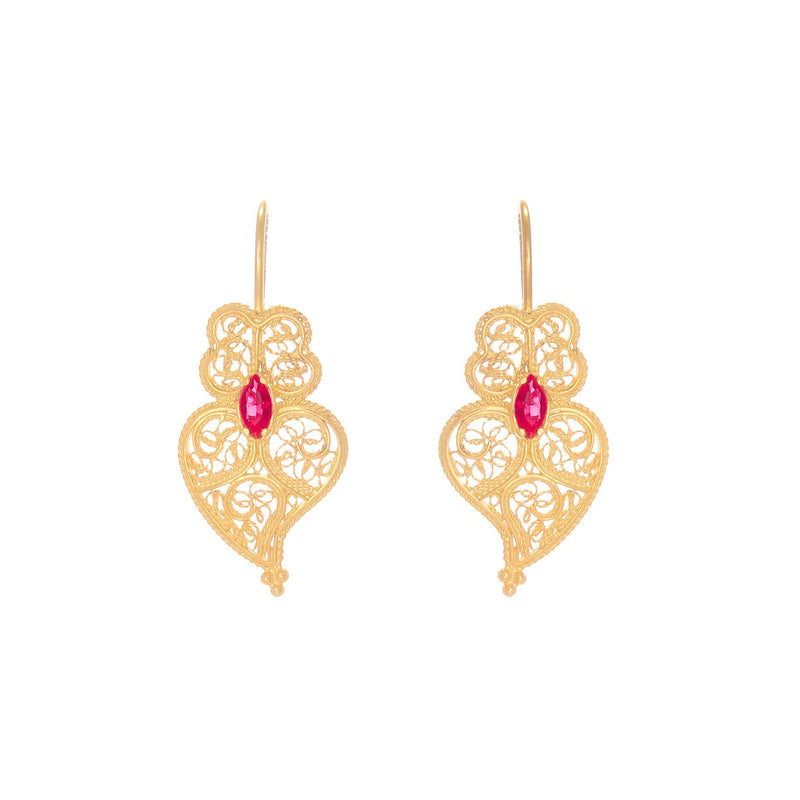 Earrings Heart of Viana Red in Gold Plated Silver