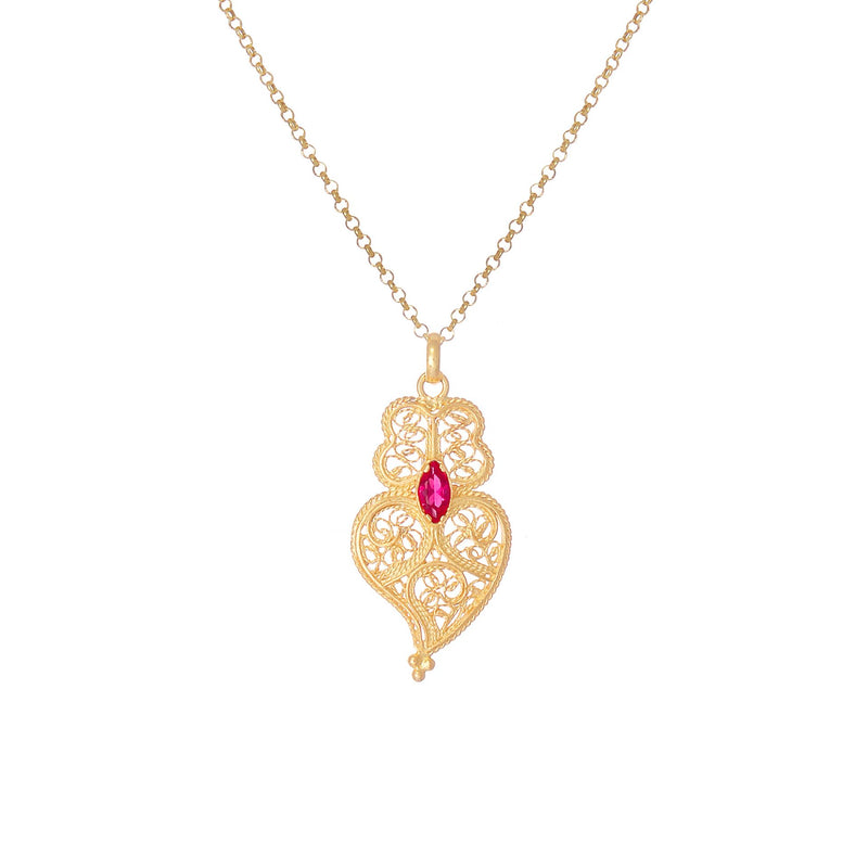 Necklace Heart of Viana Red in Gold Plated Silver