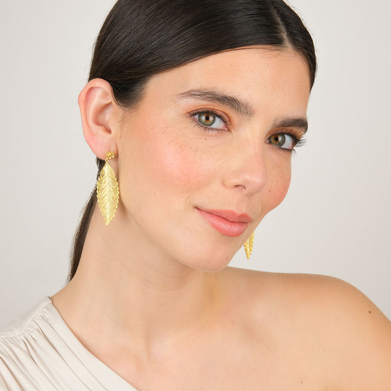 Earrings Leaf in Gold Plated Silver