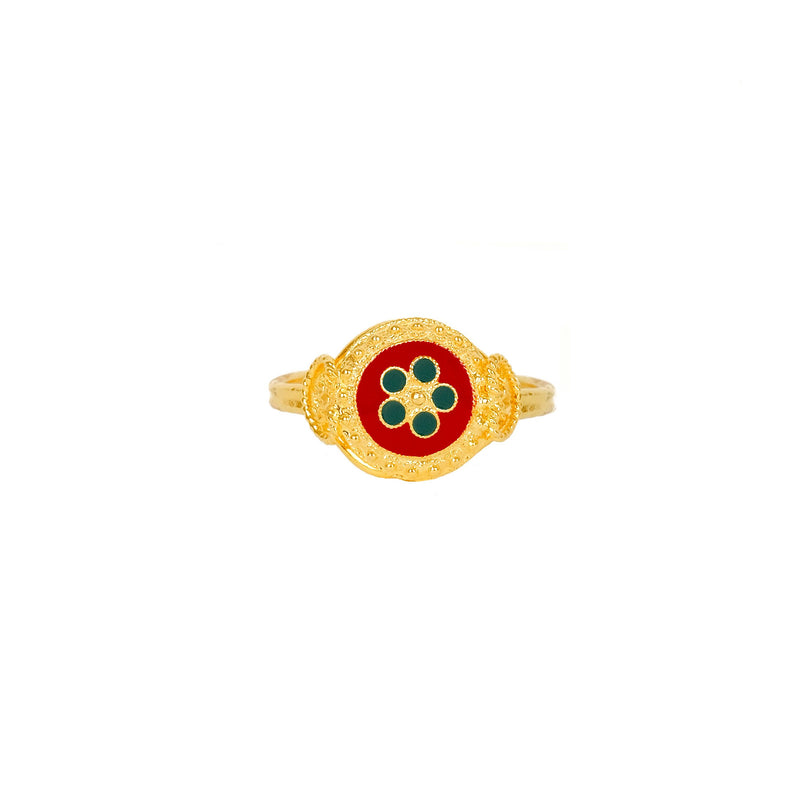 Ring Red and Green Caramujo in Gold Plated Silver